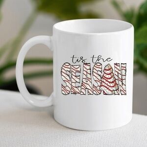 Tis The Season Christmas Snack Cake White Ceramic Coffee Mug